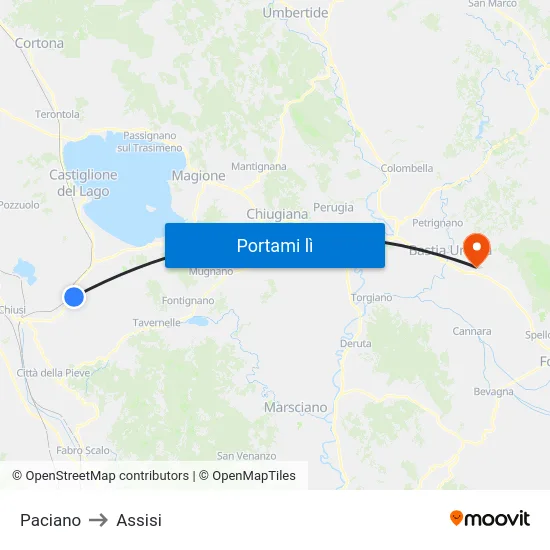 Paciano to Assisi map