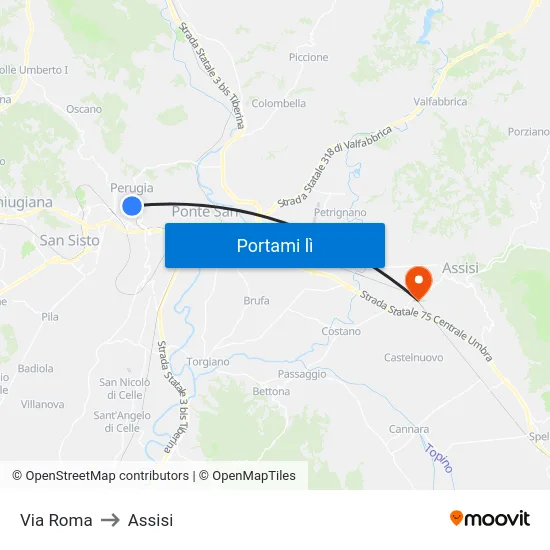 Via Roma to Assisi map