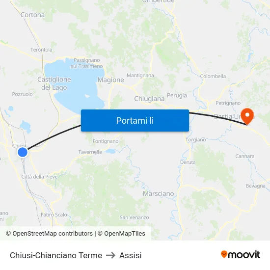Chiusi-Chianciano Terme to Assisi map