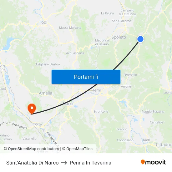 Sant'Anatolia Di Narco to Penna In Teverina map