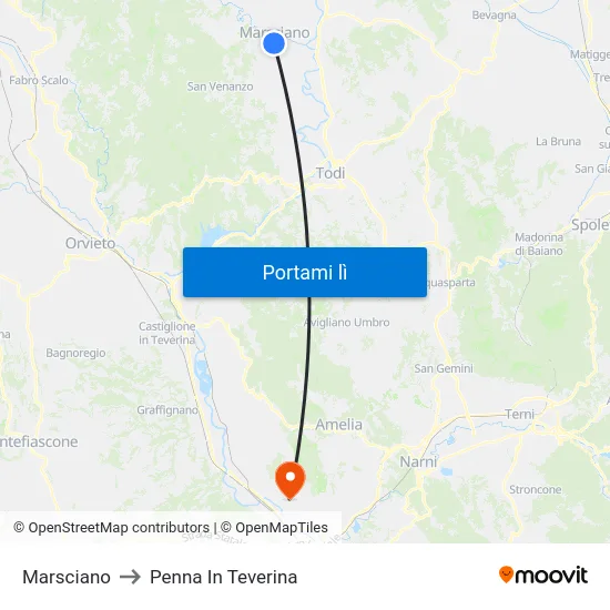 Marsciano to Penna In Teverina map
