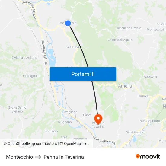 Montecchio to Penna In Teverina map