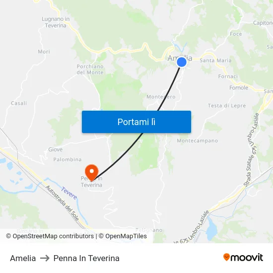 Amelia to Penna In Teverina map