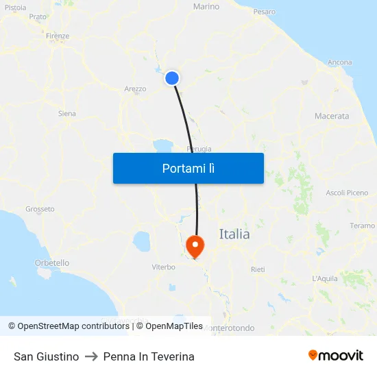 San Giustino to Penna In Teverina map