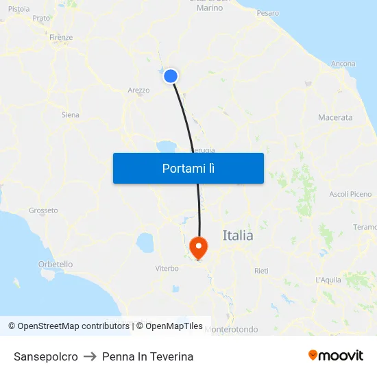 Sansepolcro to Penna In Teverina map