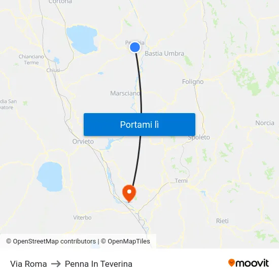 Via Roma to Penna In Teverina map
