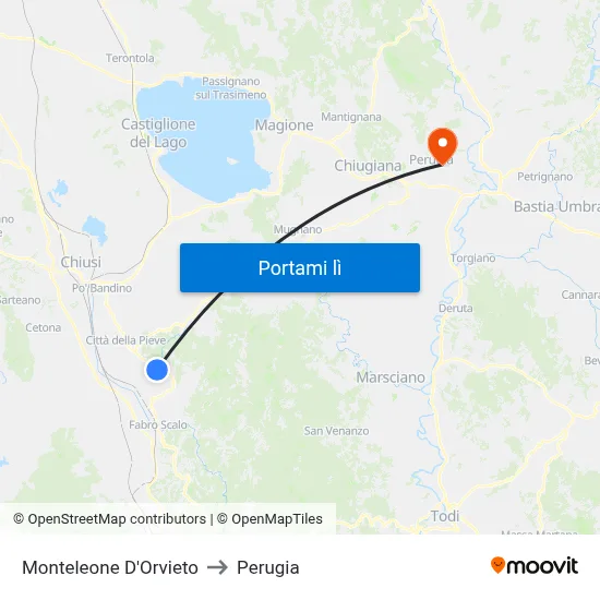 Monteleone D'Orvieto to Perugia map