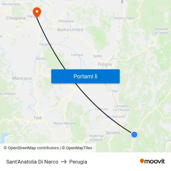 Sant'Anatolia Di Narco to Perugia map