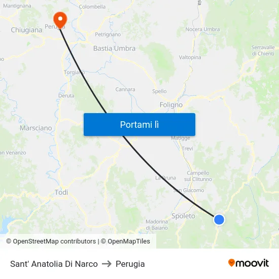 Sant' Anatolia Di Narco to Perugia map