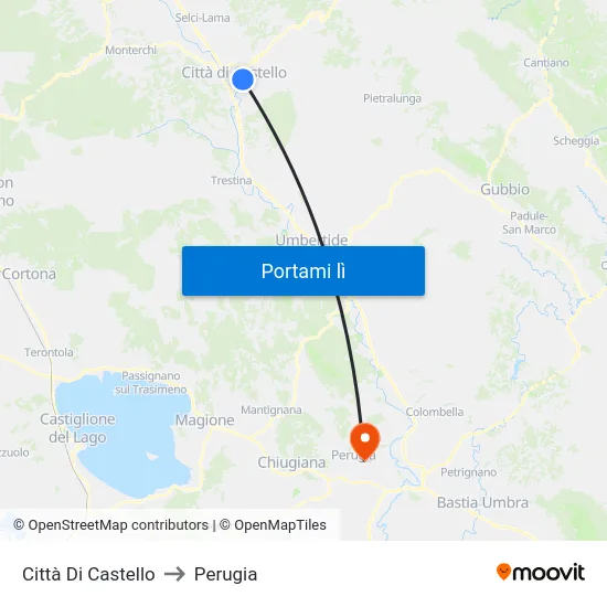 Città Di Castello to Perugia map