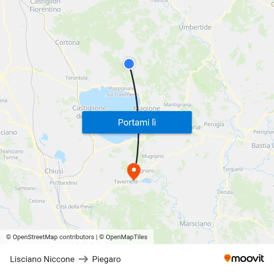 Lisciano Niccone to Piegaro map
