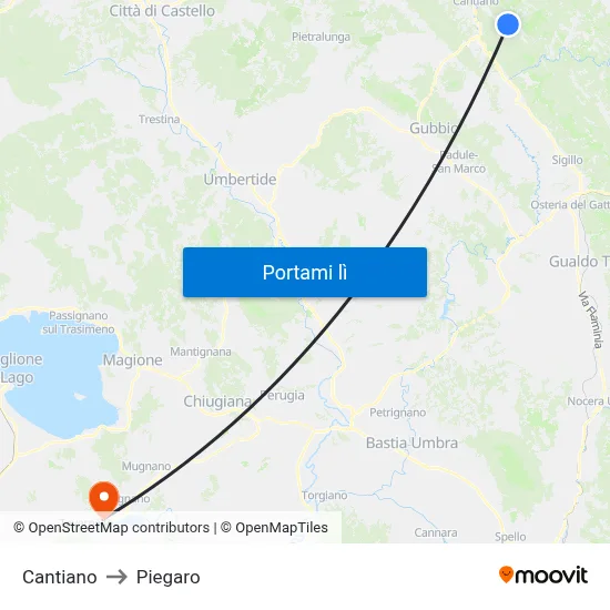 Cantiano to Piegaro map