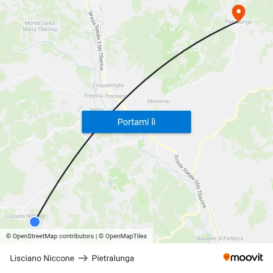 Lisciano Niccone to Pietralunga map