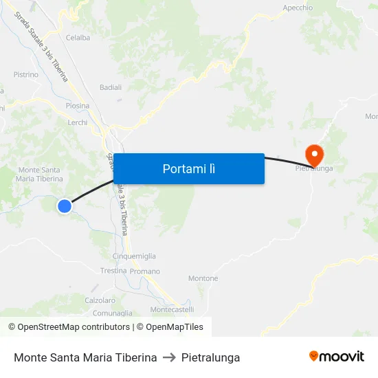 Monte Santa Maria Tiberina to Pietralunga map