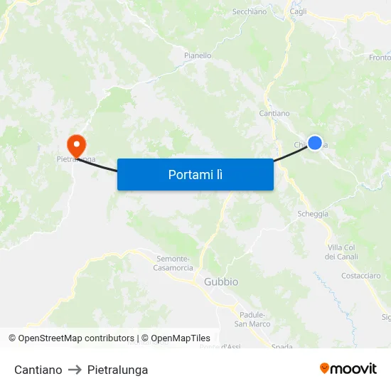 Cantiano to Pietralunga map