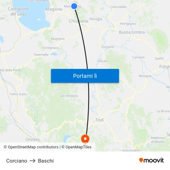 Corciano to Baschi map