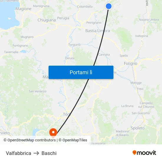 Valfabbrica to Baschi map