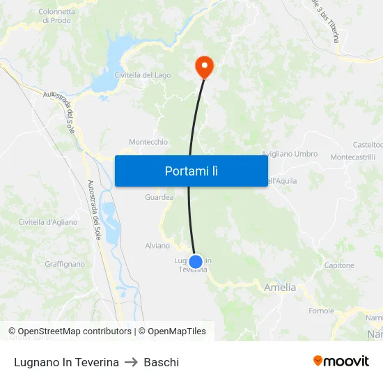 Lugnano In Teverina to Baschi map