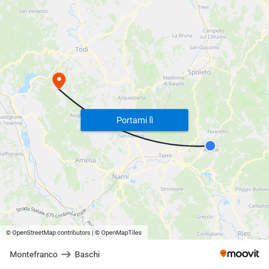 Montefranco to Baschi map