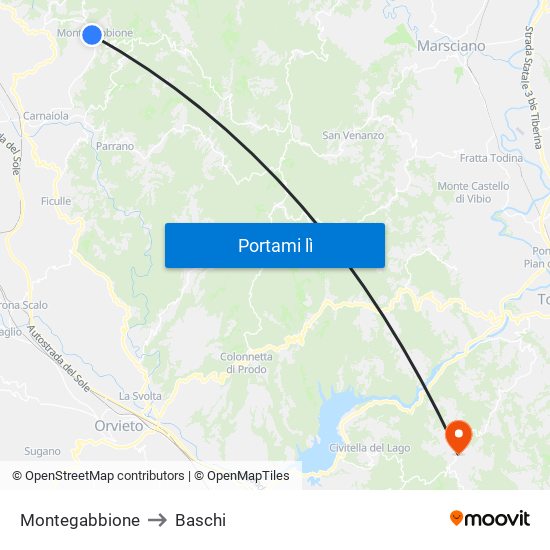 Montegabbione to Baschi map