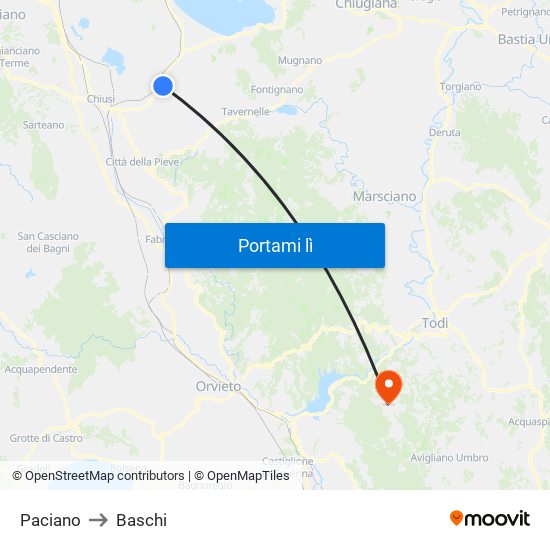 Paciano to Baschi map