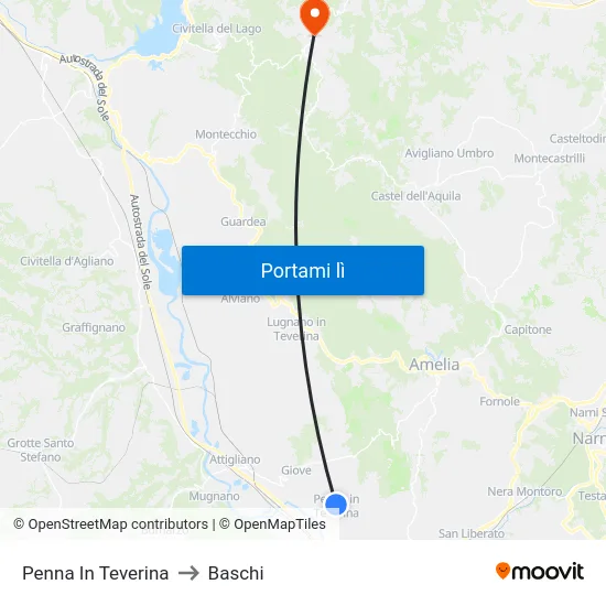 Penna In Teverina to Baschi map
