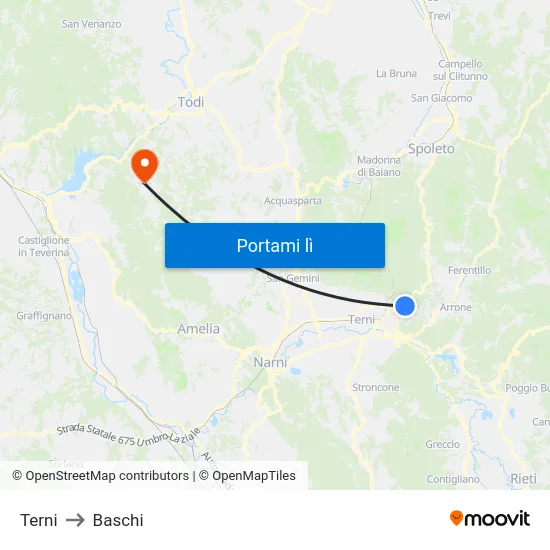 Terni to Baschi map