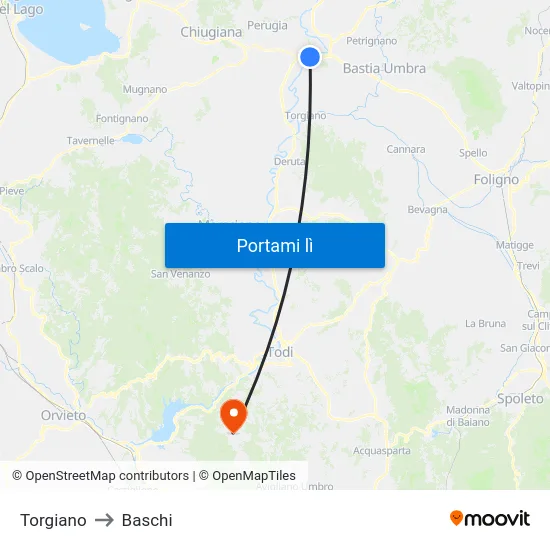 Torgiano to Baschi map