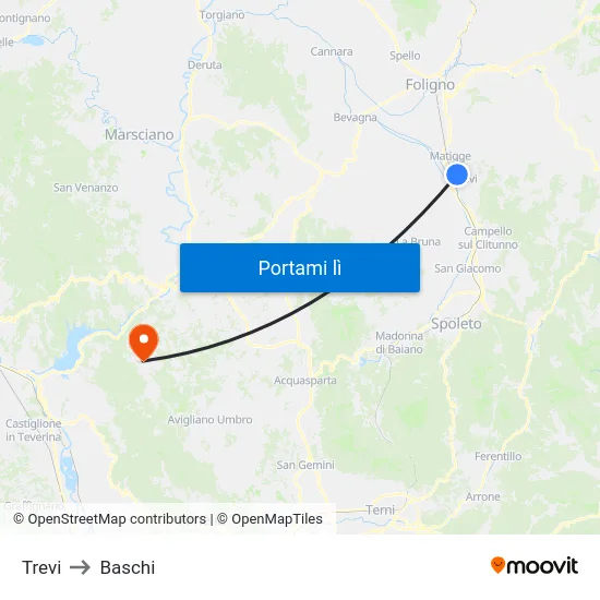 Trevi to Baschi map