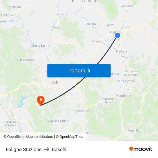 Foligno Stazione to Baschi map