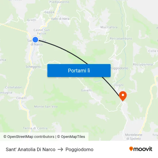 Sant' Anatolia Di Narco to Poggiodomo map