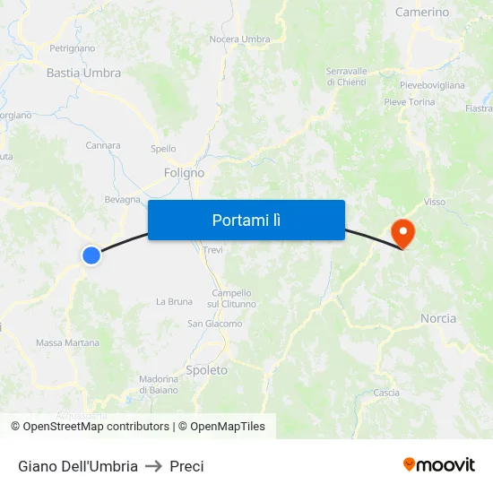 Giano Dell'Umbria to Preci map