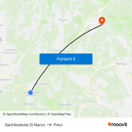 Sant'Anatolia Di Narco to Preci map