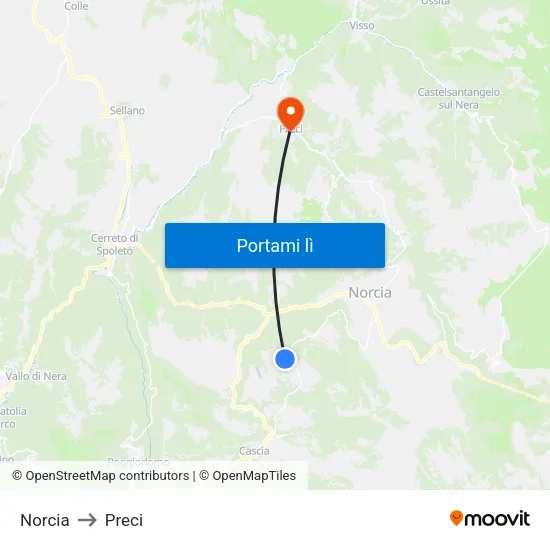 Norcia to Preci map