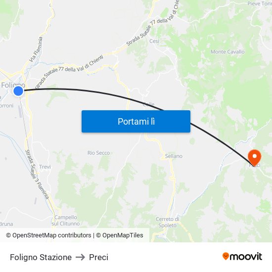 Foligno Stazione to Preci map