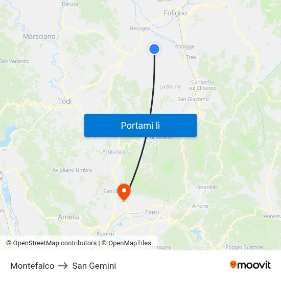 Montefalco to San Gemini map