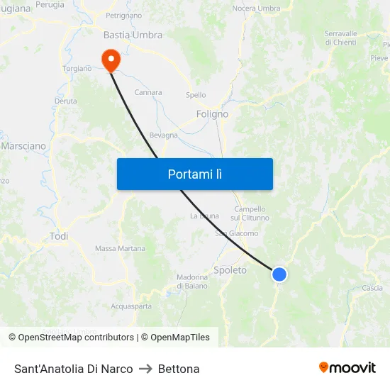Sant'Anatolia Di Narco to Bettona map
