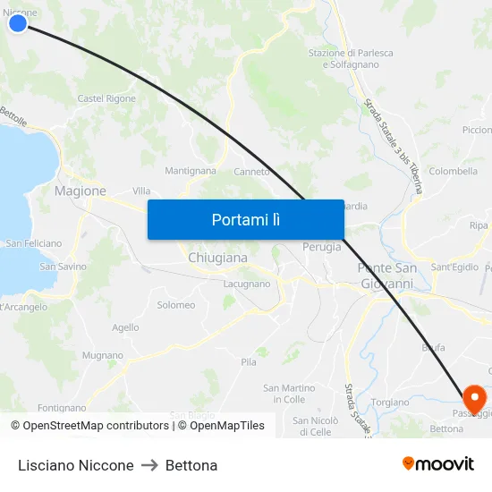 Lisciano Niccone to Bettona map