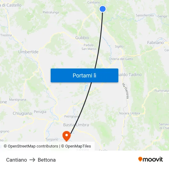 Cantiano to Bettona map