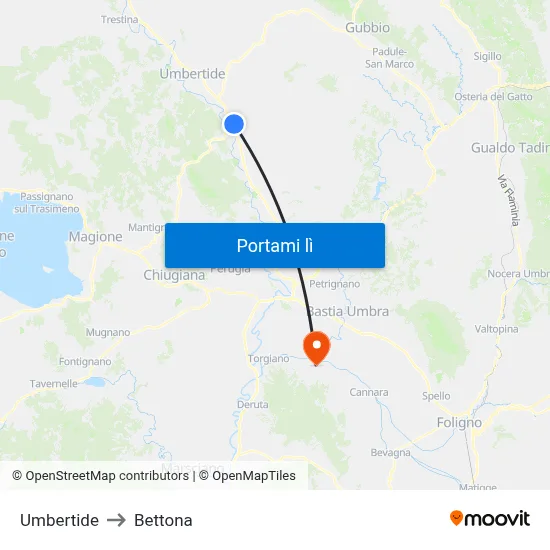 Umbertide to Bettona map