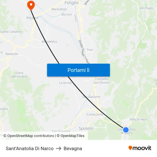 Sant'Anatolia Di Narco to Bevagna map