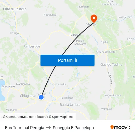 Bus Terminal Perugia to Scheggia E Pascelupo map