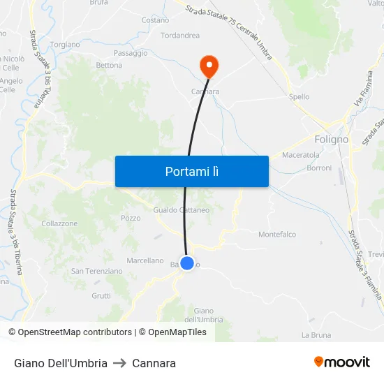 Giano Dell'Umbria to Cannara map