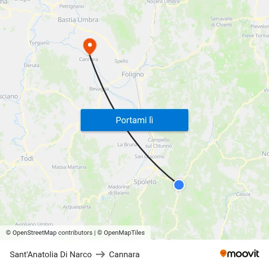Sant'Anatolia Di Narco to Cannara map