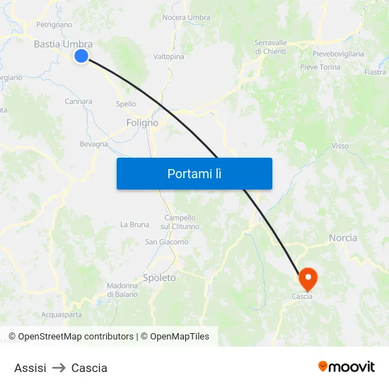 Assisi to Cascia map