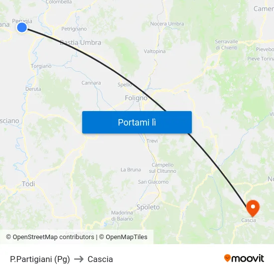 P.Partigiani (Pg) to Cascia map