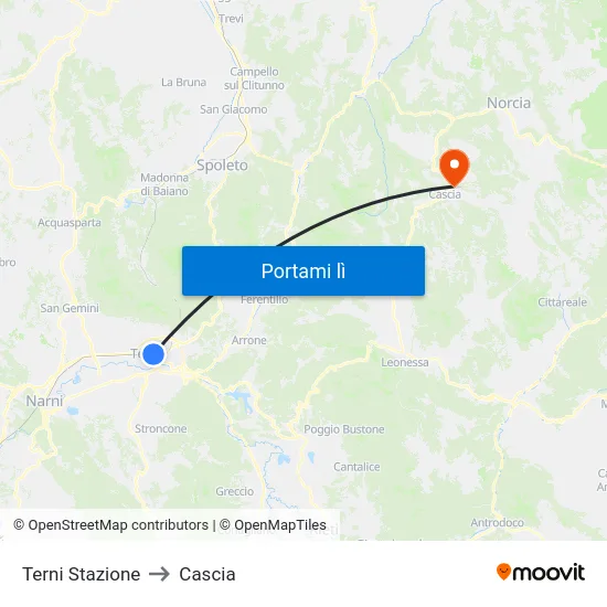 Terni Stazione to Cascia map