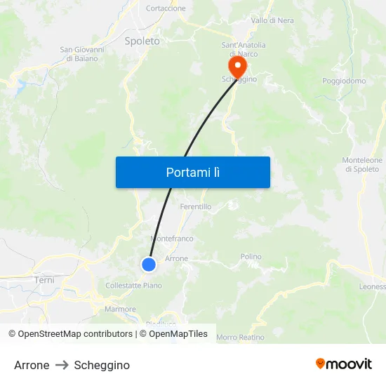 Arrone to Scheggino map
