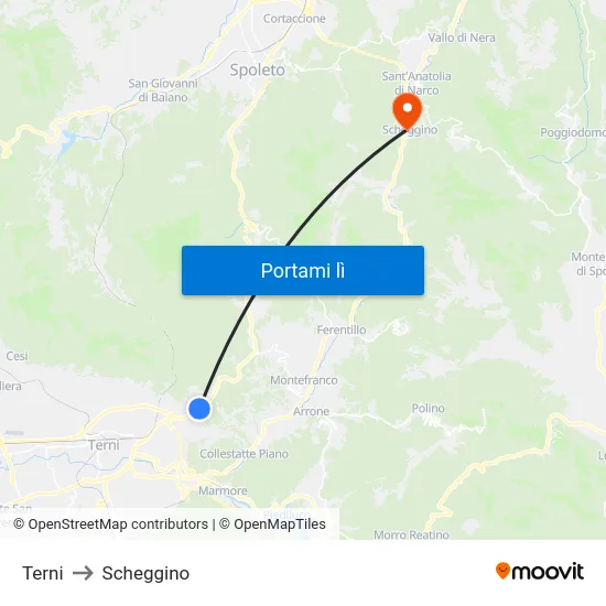 Terni to Scheggino map