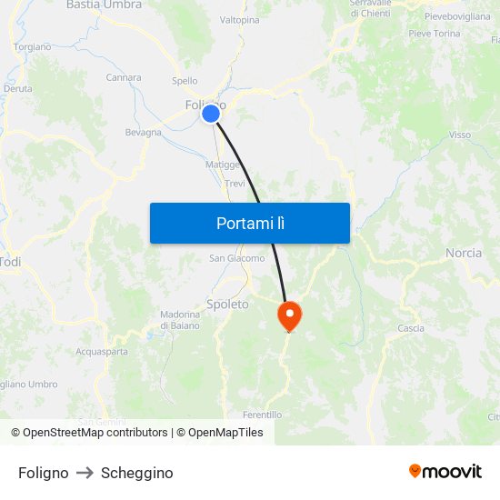 Foligno to Scheggino map